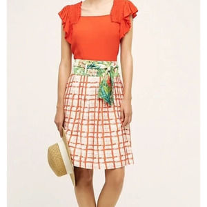 MAEVE Anthropologie County Fair Red Green Skirt Silk Blend